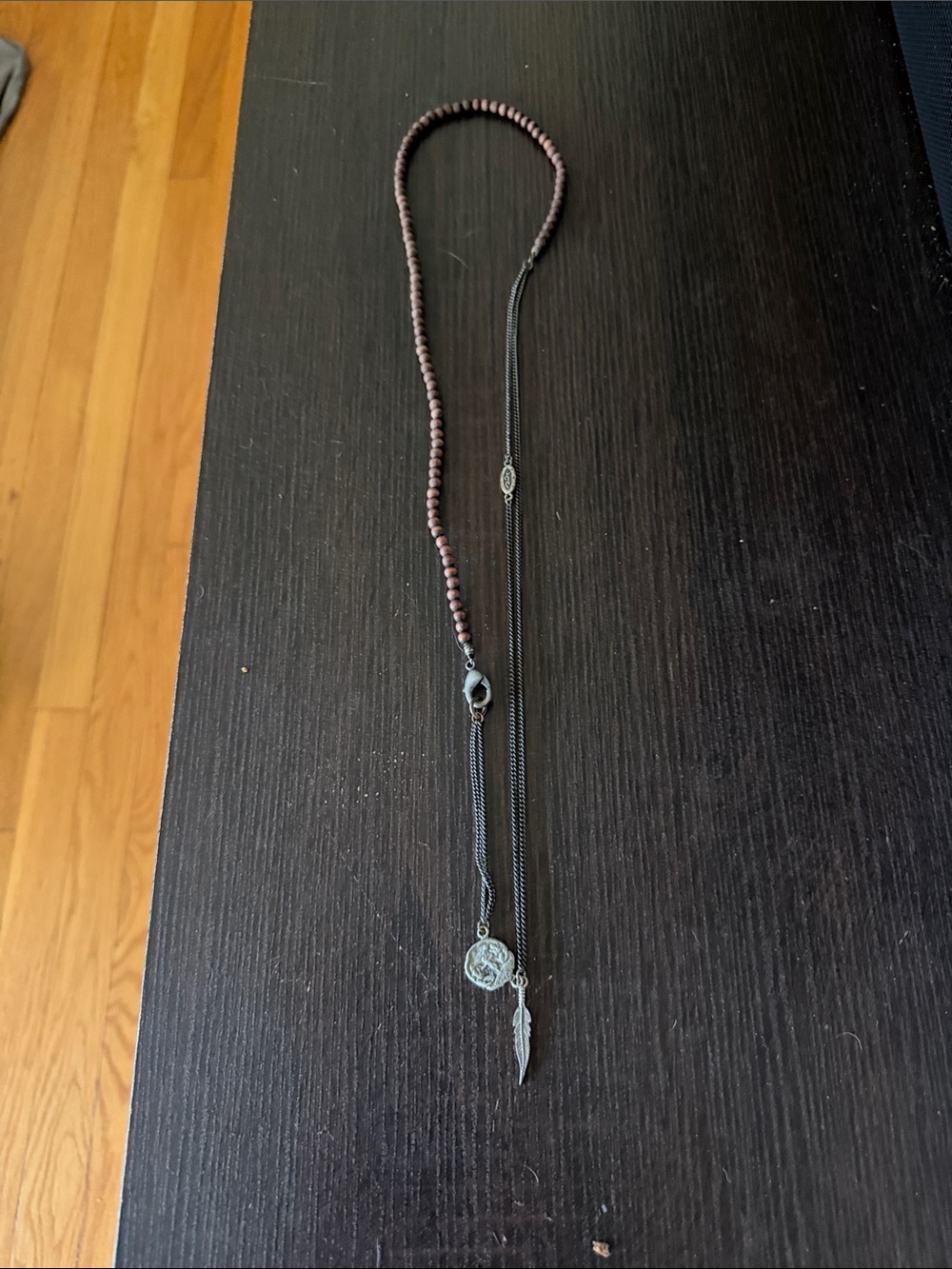 Men's Brown Beaded and Silver Pendant Layered Necklace